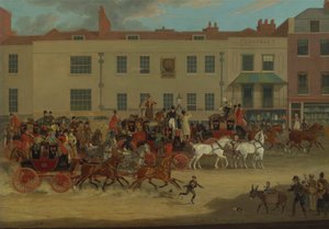 Nordländische Postkutschen am Peacock, Islington von James Pollard