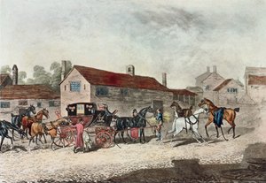 Der Postkutschenwechsel, graviert von R. Havell, 1815