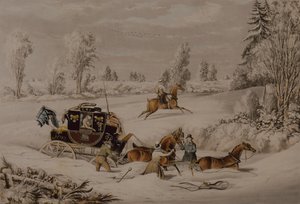 Die Postkutsche in einem Schneeverwehung