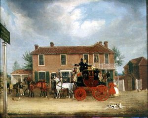 Die Norwich nach London Postkutsche bei Coach and Horses, Ilford von James Pollard