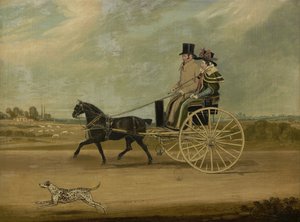 Tom Thumb mit Peter Brown und seiner Frau in einer Kutsche, 1828