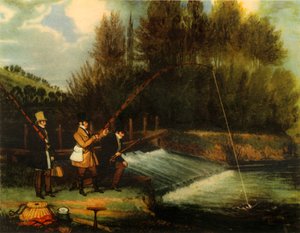 Angeln auf Hecht im Fluss Lea, 1831, 1941 von James Pollard