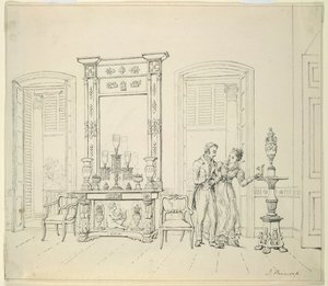 Eine englische Dame und ein Herr in einem Salon, Kalkutta, um 1830