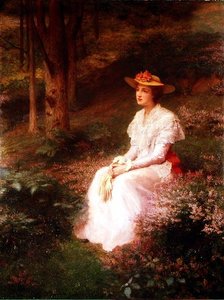 Elegante Dame im Wald sitzend von James R. Lee