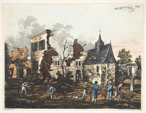 Schloss Hougoumont: Eine Ansicht des Inneren, reduziert auf einen Trümmerhaufen