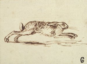 Ein Hase rennt, mit angelegten Ohren von James Seymour
