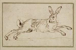Ein Hase läuft, mit aufgerichteten Ohren von James Seymour