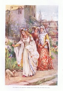 Denn dort im Garten ging die schönste Dame, die er je gesehen hatte
