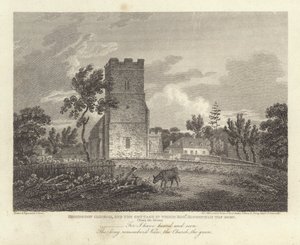 Robert Bloomfield, Dichter: Honington Church und das Cottage, in dem Robert Bloomfield geboren wurde von James Storer
