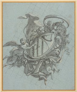 Ein Wappen mit einem Horn und drei Ketten, gehalten von einem Engel und zwei Putti von James Thornhill