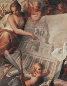 Decke der Painted Hall, Detail einer Zeichnung des Äußeren der Painted Hall von James Thornhill