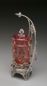 Einmachglas auf Ständer mit Zange, ca. 1885