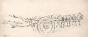Ein Holzfuhrwerk, beladen mit Baumstämmen, gezogen von einem Pferdepaar und einem Ochsenpaar von James Ward