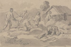 Bauernarbeiter beim Dreschen von Korn