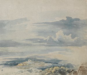 Landschaft mit einer Burg auf einem Hügel