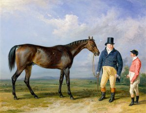 Rockingham mit seinem Besitzer John Theobald und Jockey Jem Robinson, 1835 von James Ward