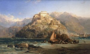 Ansicht von San Sebastian, in der Mitte der Berg Urgull und die Gebäude des Schlosses Santa Cruz de la Mota