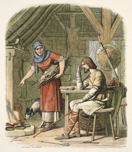 Alfred in der Hütte des Hirten, um 878 n. Chr., aus A Chronicle of England BC 55 to AD 1485, veröffentlicht in London von James William Edmund Doyle