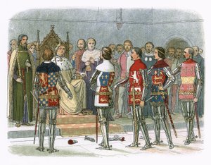 Arundel, Gloucester, Nottingham, Derby und Warwick vor König Richard II. von James William Edmund Doyle