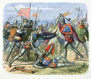 Heinrich V. von England wird von Herzog von Alençon in der Schlacht von Agincourt angegriffen, 1415, 1864