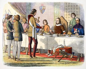 Prinz Edward bedient John von Artois am Tisch, nachdem er ihn in Poitiers besiegt hat, 1356, 1864 von James William Edmund Doyle
