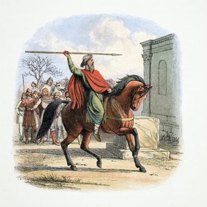Der Hohepriester Coifi entweiht den Tempel der Idole, 627 n. Chr., aus A Chronicle of England BC 55 to AD 1485, veröffentlicht in London, 1863 von James William Edmund Doyle