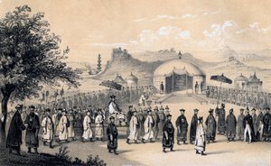 Annäherung des Kaisers von China, um den britischen Botschafter zu empfangen, 1847 von James William Giles