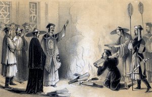 Verbrennung der chinesischen Bücher, 3. Jahrhundert v. Chr., 1847 von James William Giles