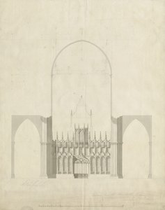 Innenraum der Kathedrale von Lichfield - Eingang vom Chor zum Kirchenschiff: Zeichnung und Waschung