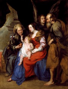 Porträt der Heiligen Familie mit der heiligen Anna, Mutter Marias, und einem Engel von Jan Roos
