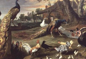 Pfau und andere Vögel in einer Landschaft von Jan Victors