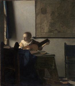 Die Frau mit der Laute - Gemälde von Johannes Vermeer (Vermeer van Delft) (1632-1675), Öl auf Leinwand, ca. 1663, 51,4x45,7 cm. Das Metropolitan Museum of Art, New York von Johannes Vermeer