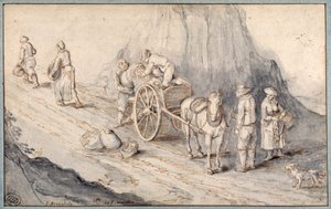 Bauern laden einen Einspänner mit Wurzelgemüse von Jan (follower of) Brueghel