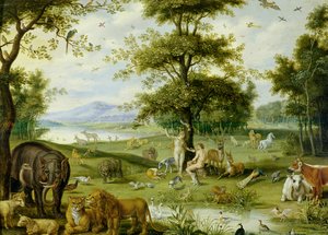 Adam und Eva im Garten Eden, ca. 1600 von Jan (studio of) Brueghel