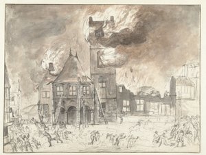 Brand im alten Rathaus von Amsterdam von Jan Abrahamsz. Beerstraten (possibly)