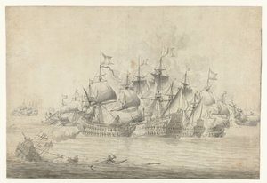 Eine Seeschlacht, möglicherweise bei Lowestoft am 13. Juni 1665 (rechter Teil)