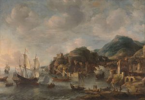 Niederländische Schiffe in einem fremden Hafen von Jan Abrahamsz. Beerstraten