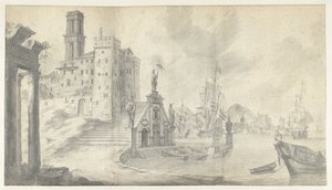 Hafenansicht in einer Stadt am Mittelmeer von Jan Abrahamsz. Beerstraten