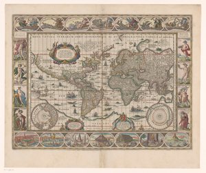 Weltkarte mit dekorativen Rändern von Jan Aertse van den Ende