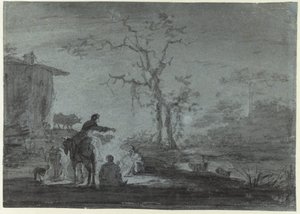 Hirten am Lagerfeuer im Mondlicht