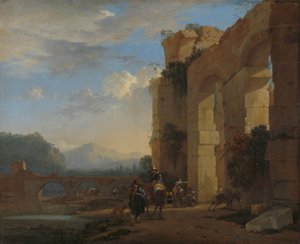 Maultiertreiber neben einer italienischen Ruine