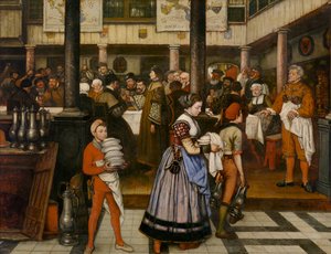 Frans Floris bei einem Bankett der Gilde des Heiligen Lukas von Jan August Hendrik Baron Leys