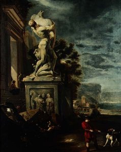 Hafen mit Figuren bei einer klassischen Statue