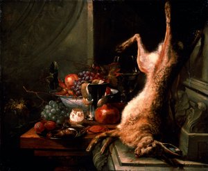 Stillleben mit einem Hasen von Jan Baptist van Moerkerke