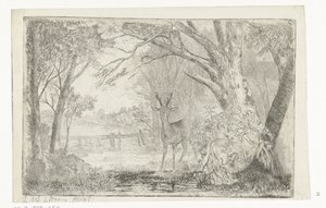 Parklandschaft mit Hirsch von Jan Bos Wz.