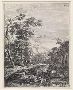 Landschaft mit einer auf einem Maultier reitenden Frau entlang des Aqua Negro zwischen Bologna und Florenz von Jan Both