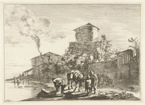 Männer und ein Maultier bei der Via Appia (Landschaften in der Umgebung von Rom) von Jan Both