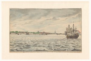 Die Stadt Colombo auf Ceylon, vom Norden aus gesehen im Jahr 1785, mit ihrer abgerissenen Kirche und ihrem Turm, die wieder aufgebaut wurden von Jan Brandes (signed by artist)