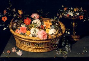 Blumenkorb und Kelch in vergoldetem Silber, Stillleben, 17. Jahrhundert von Jan Bruegel the Younger