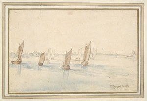 Boote segeln auf einem Fluss, ein Landhaus in der Ferne von Jan Brueghel the Elder